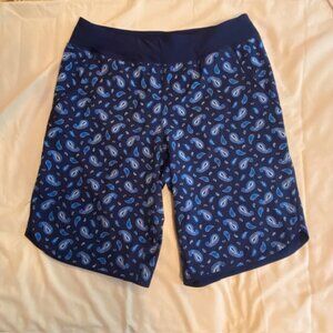 Lands End Navy Paisley Swim Shorts Quick Dry Lined 10" Inseam Womens Size 10